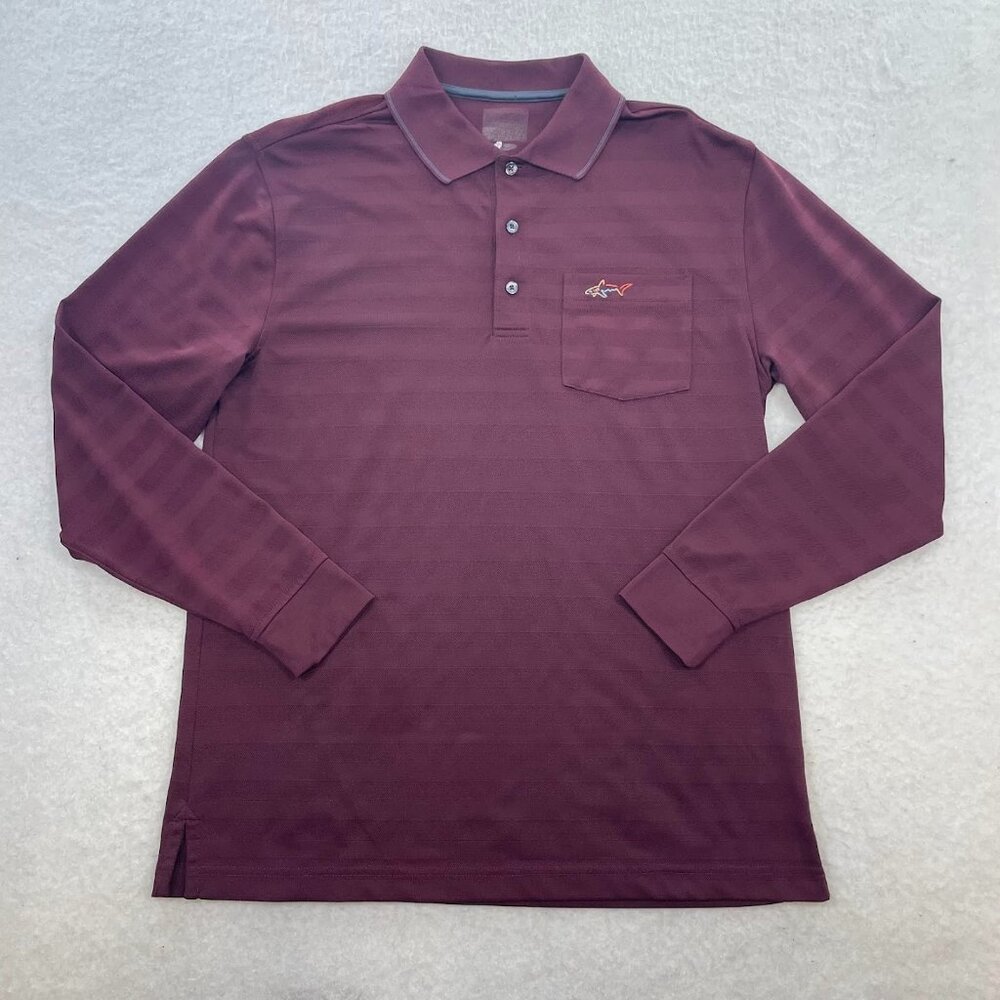 Greg Norman Men's Maroon Long Sleeve Performance Golf Polo Shirt Size Small